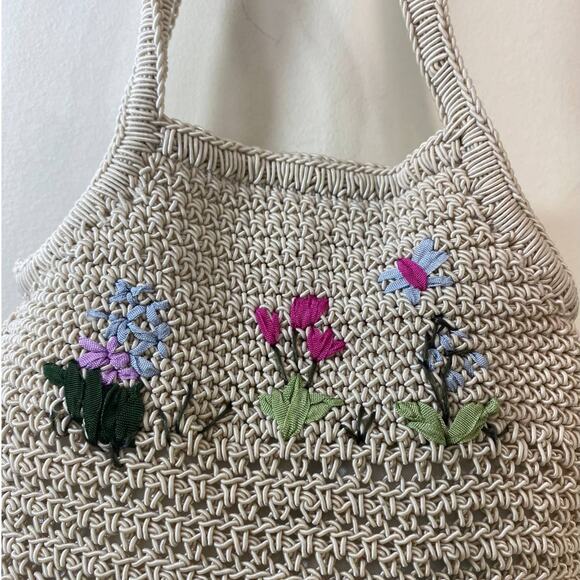 Vtg Crochet Ribbon Embroidered Y2K Summer Mini Purse - Picture 2 of 10